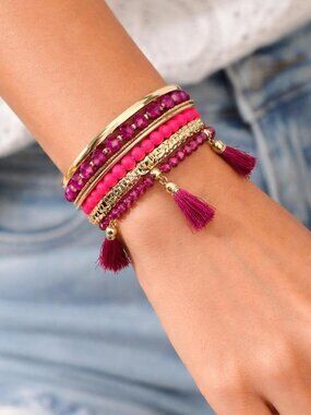 Lilly Pulitzer pink & gold beaded bangle set ⭐️ summery festival stack